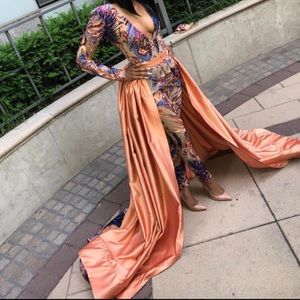 Custom jumpsuit with detachable train